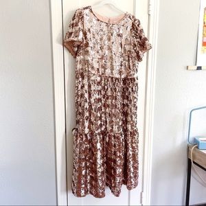 Anthropologie Maeve Bernadette Sequined Midi Dress Rose Gold